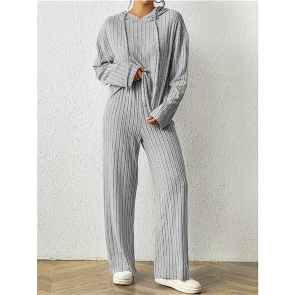 Ribbed Drawstring Hoodie and Pants Set - Picture 5 of 16